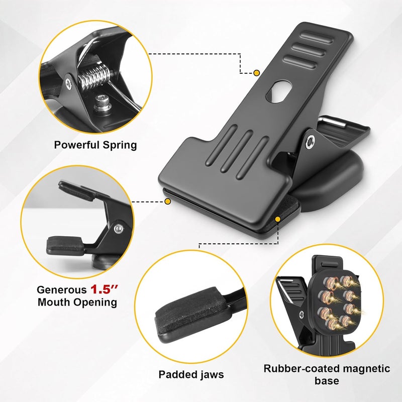 magicsee 2 Pcs Heavy Duty Magnetic Clips with 1.5 Inch Mouth Opening - Securely Grip Flags, Backdrop Blueprints, Calendars,Tools - Ideal for Artists, Photography Shooting Studios, Worksite, Offices, Tool Carts - Image 5